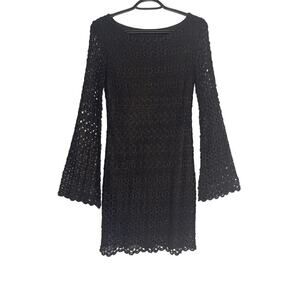Jodi Kristopher Blk/Gold Metallic Crochet Bell Long Sleeve Women's Medium Dress
